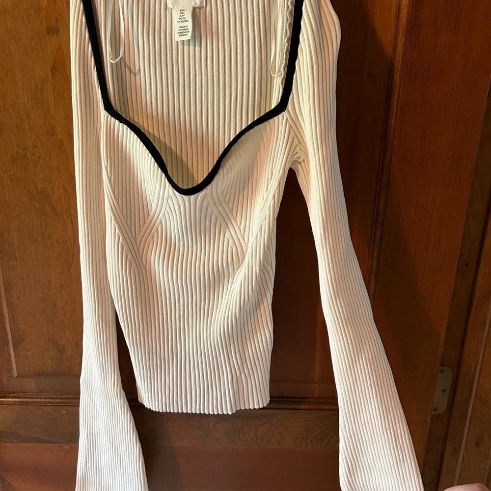 Elegant Cream Ribbed Women's Top